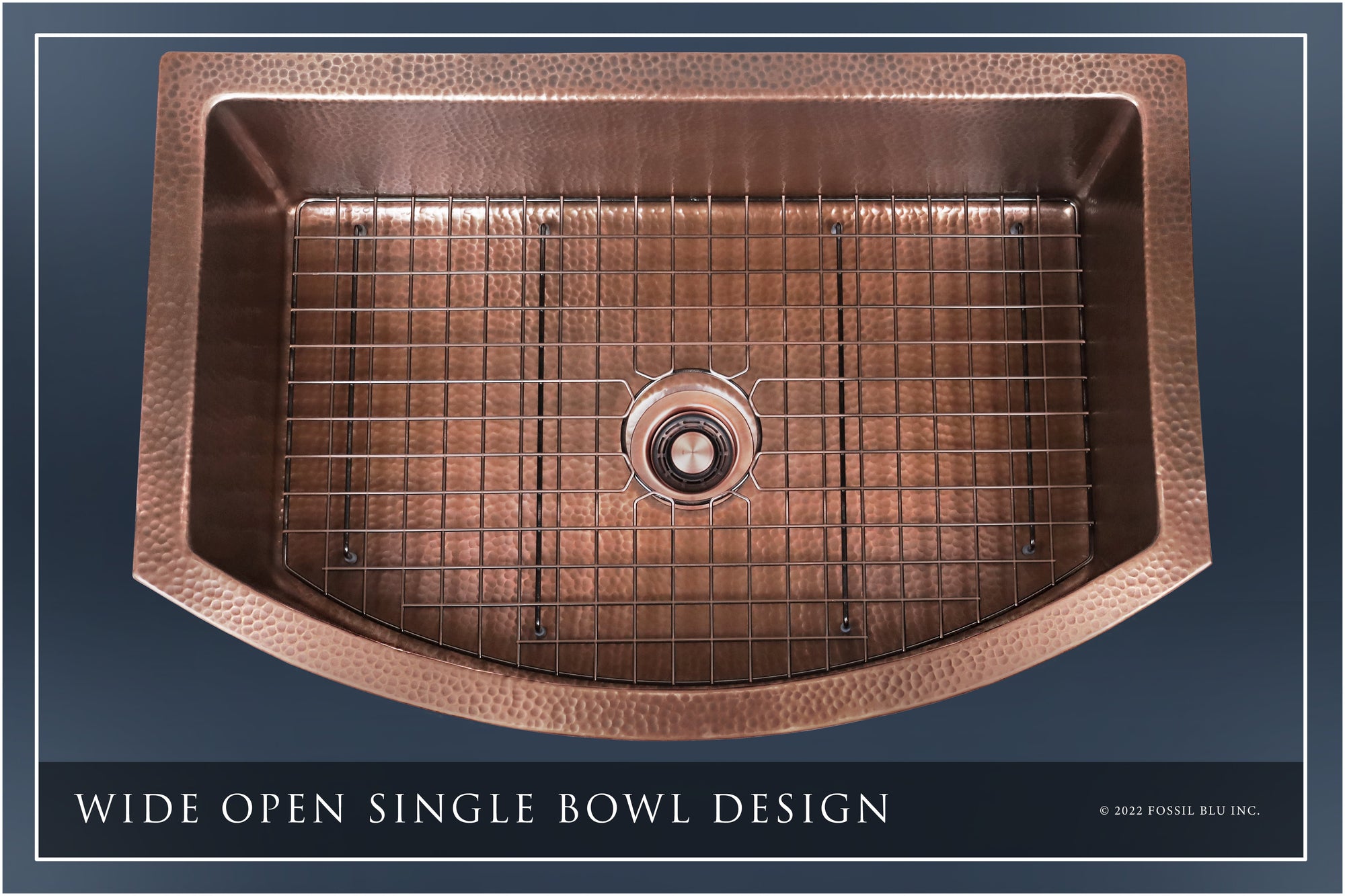 FSW1107 LUX 33-INCH HEAVY 12-GAUGE MEDIUM PATINA COPPER FARMHOUSE SINK, INCLUDES ACCS, CURVED FRONT